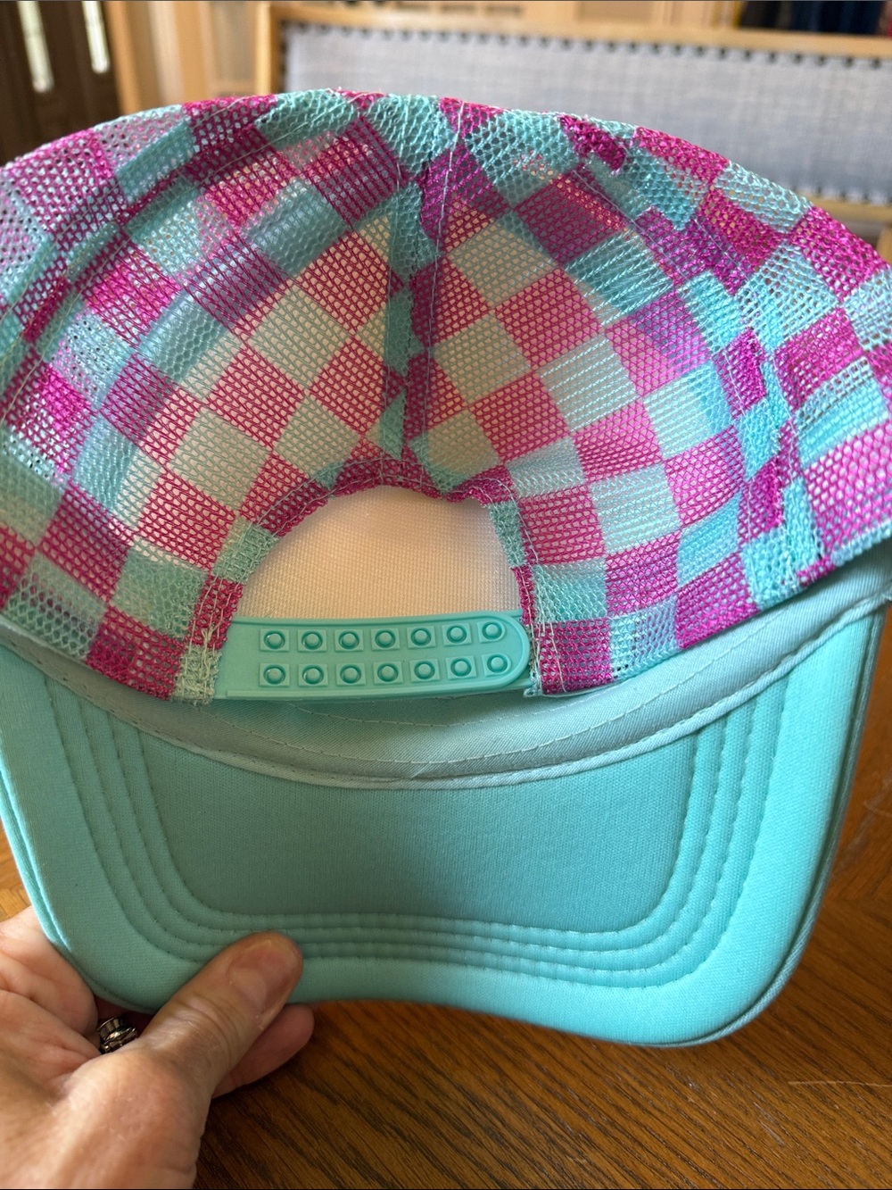 Boujee Embroidered Cherry Patch Trucker hat- Mint & Pink - Picture 3 of 4